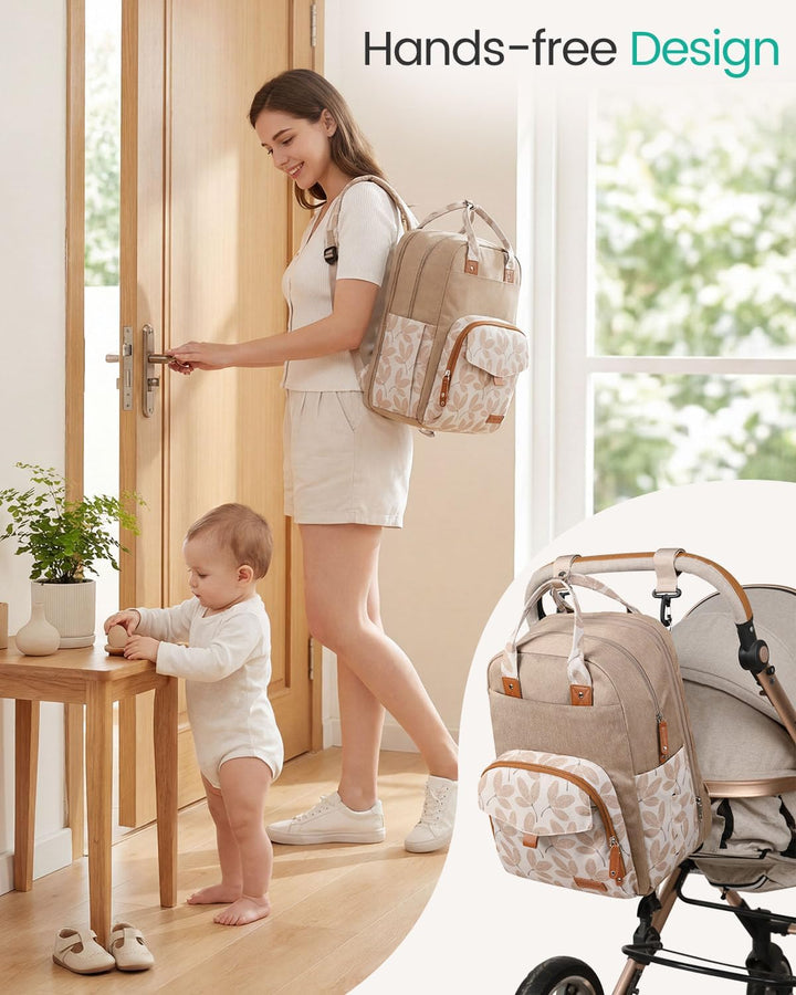 Grosser Diaper Bag Backpack - 23 Taschen, Erweitbar, 31 Liter, Grau, Einfarbig, Polyester, Minimalis