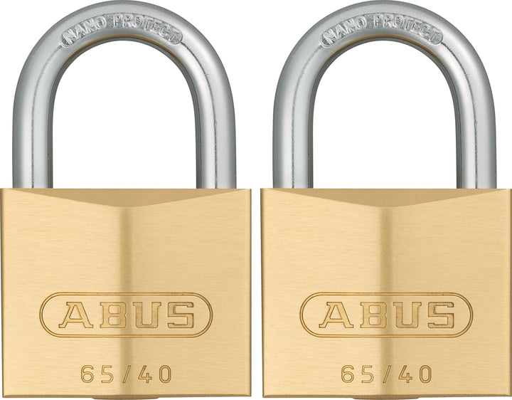ABUS Vorhängeschloss Messing 65/40 - 2er Set, gleichschliessend - Kellerschloss, Spindschloss u. v.