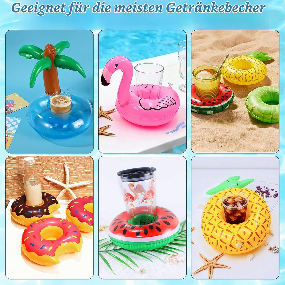 15 Stück Getränkehalter Pool Schwimmender, Aufblasbar Getränkehalter mit Luftpumpe, Bierhalter Pool