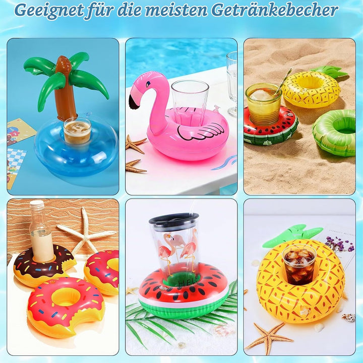 15 Stück Getränkehalter Pool Schwimmender, Aufblasbar Getränkehalter mit Luftpumpe, Bierhalter Pool