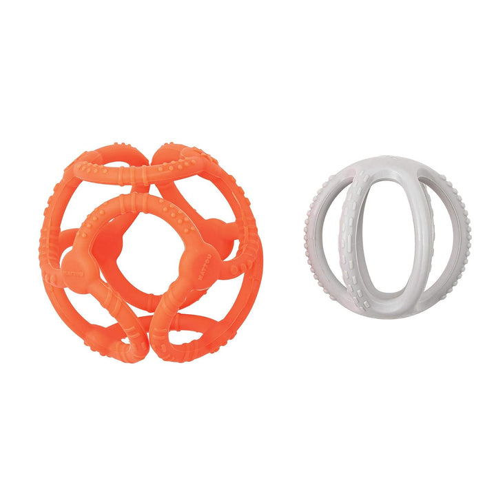 Nattou Silikonbälle 2er Set, Zum Greifen und Beissen, BPA-frei, Ø 10 cm + 7 cm, Silicon, Orange/Grau