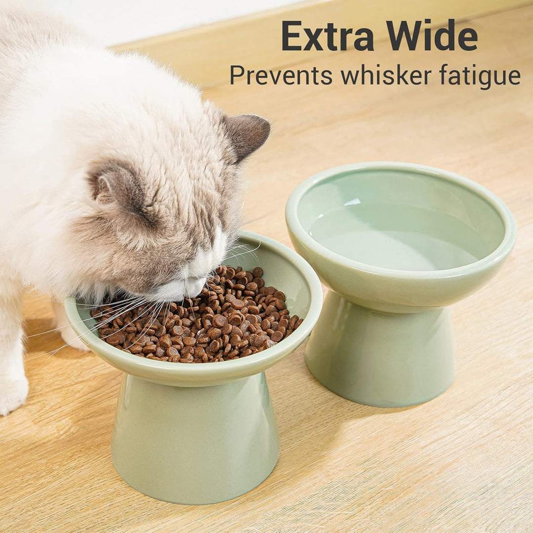 CEEFU 2 extra breiter erhöhter Katzenfutternapf, Keramik-Katzennäpfe für Futter und Wasser, breite f
