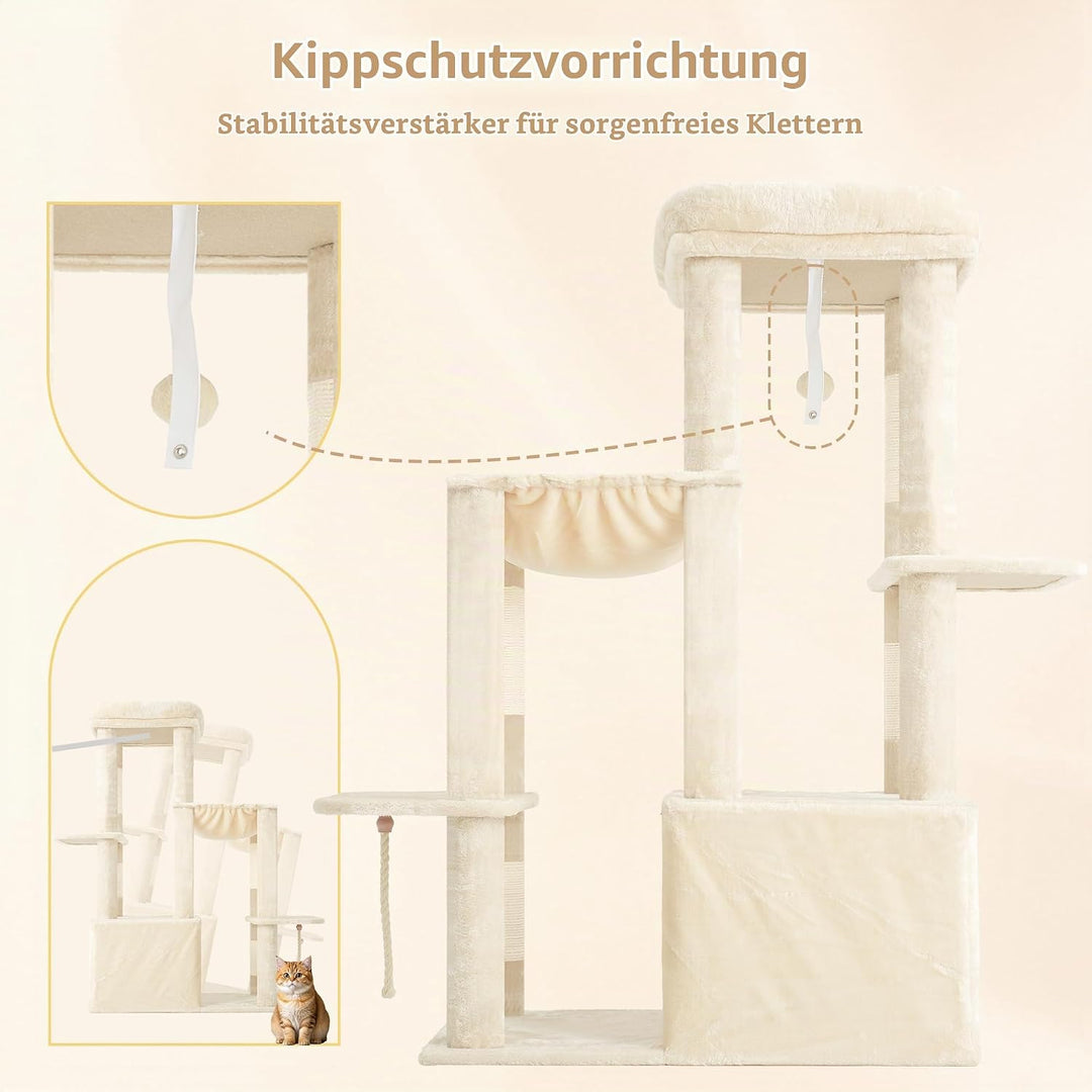 Heybly Kratzbaum 120cm - Grosser Katzenbaum für Erwachsene Katzen mit XL-Basis, Katzenwohnung mit Me