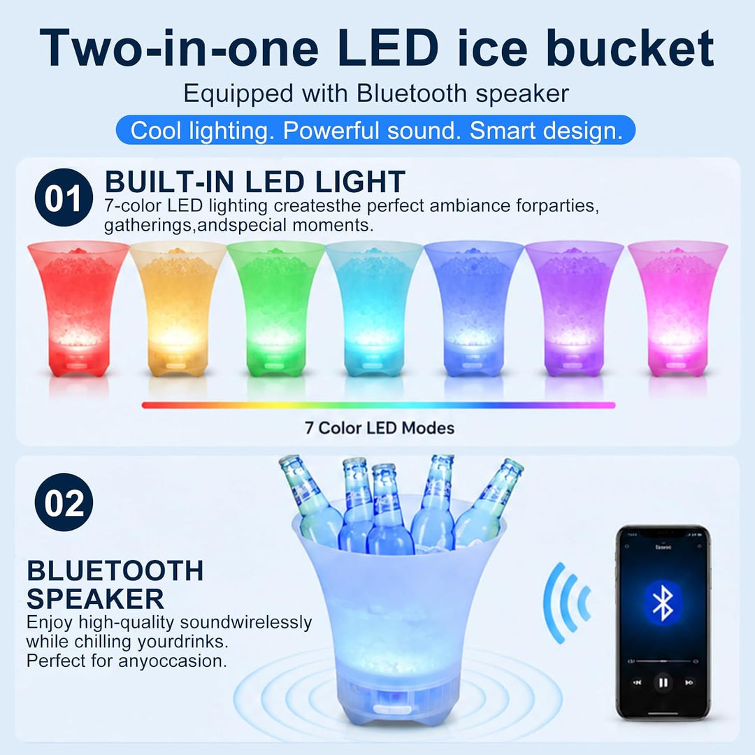 RANJIMA LED Eiskübel 5L mit Bluetooth Lautsprecher, LED Sektkübel mit Farbwechsel RGB, Multicolor Ei