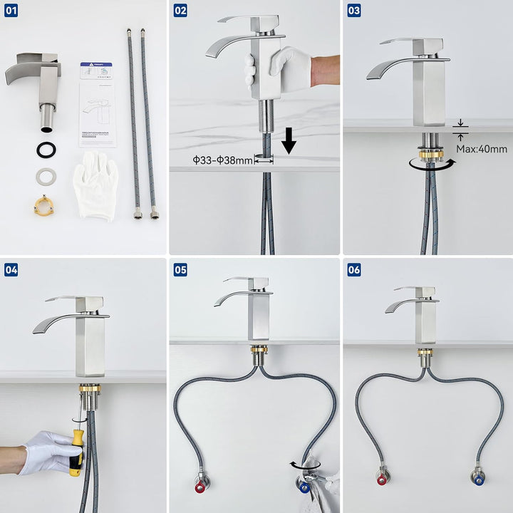 CECIPA Wasserhahn Bad, Waschtischarmatur Wasserfall, Armatur Badezimmer Edelstahl, Waschbecken Armat