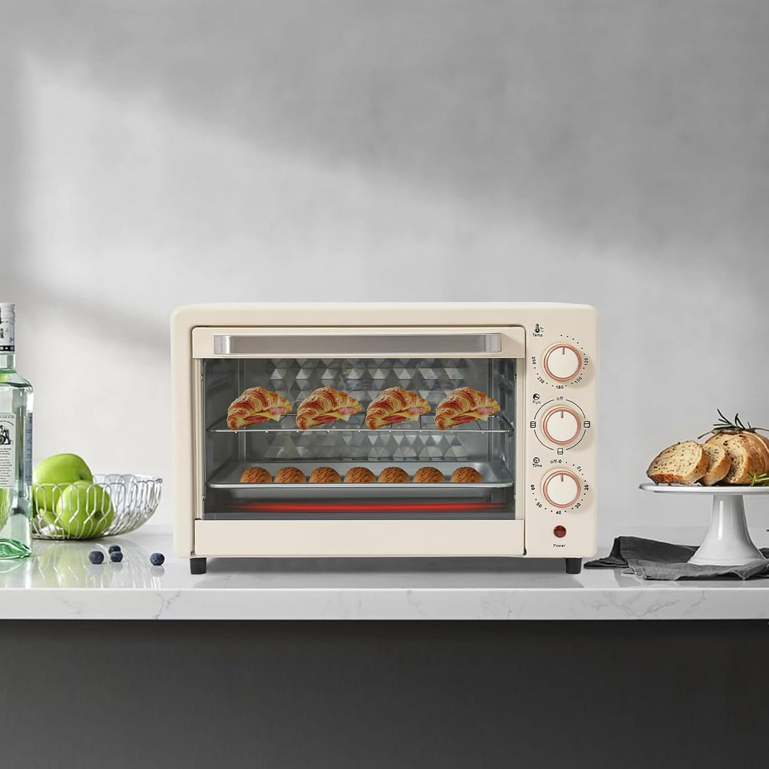 22 L Minibackofen, Klein mini Backofen mit Grillpfanne &amp; Grillrost, Thermostat verstellbar bis 250 °