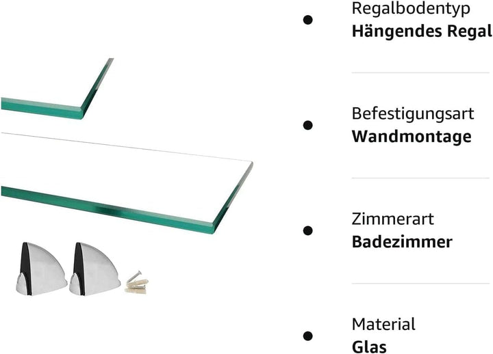 Euro Tische Glas Wandregal - Glasregal mit 6mm ESG Sicherheitsglas - perfekt geeignet als Badablage/