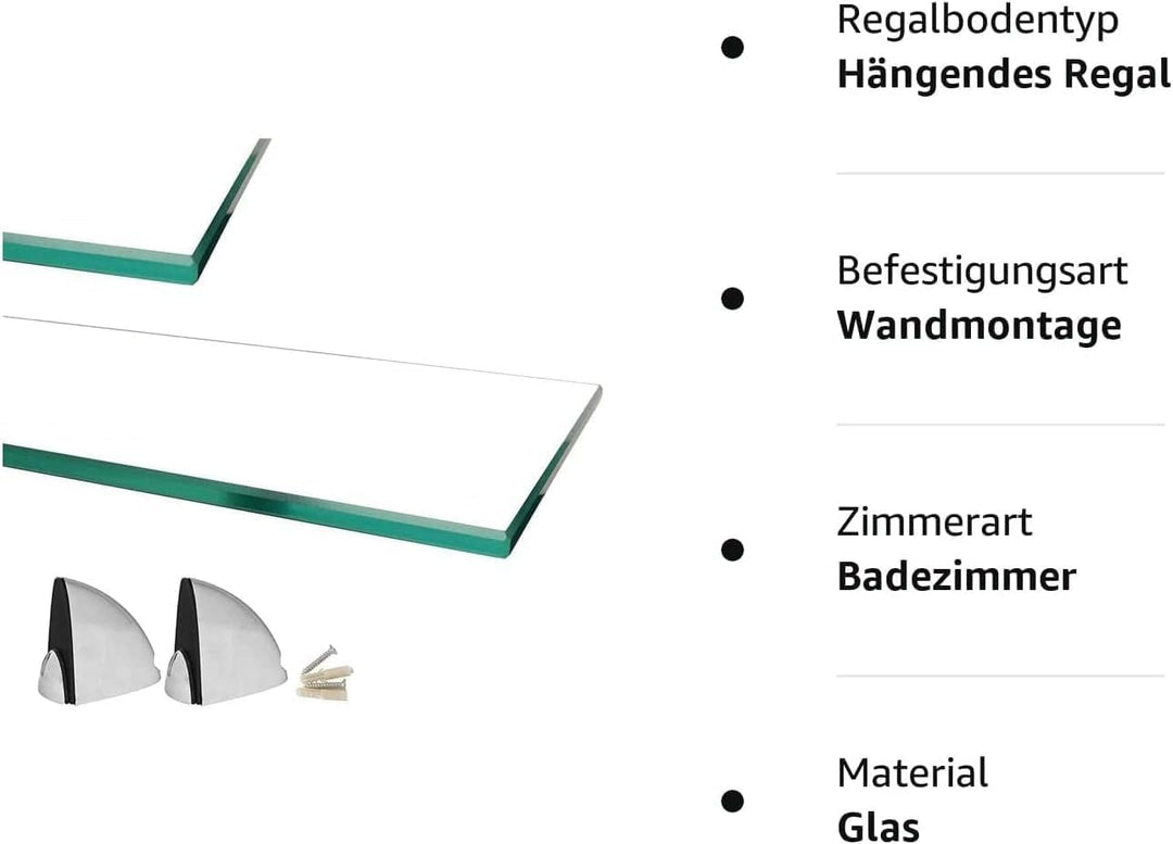 Euro Tische Glas Wandregal 90x17.8cm Badregal - Glas Regal für Badezimmer in Verschiedenen Grössen u