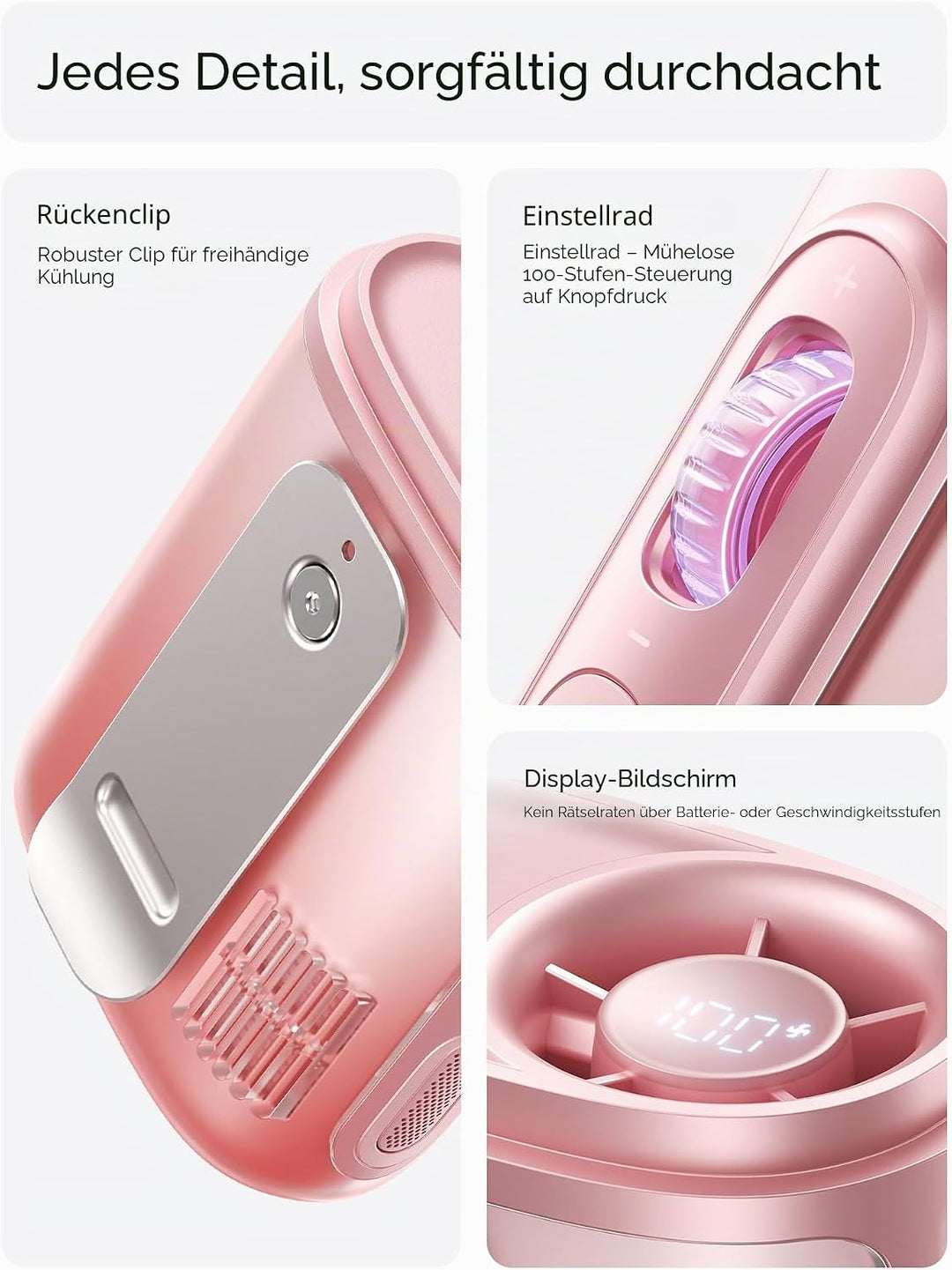 JISULIFE Tragbarer Nackenventilator, 100 Geschwindigkeiten, Mini-persönlicher tragbarer Taillenventi