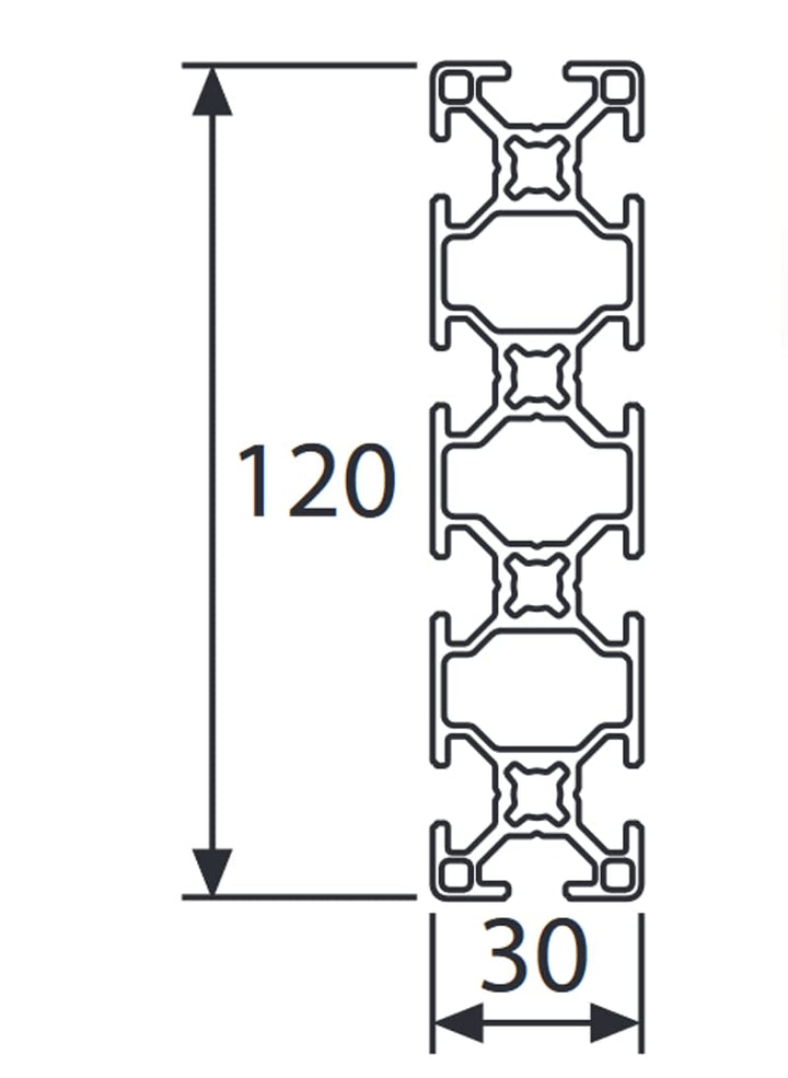 Profilo in alluminio 30 x 120 l, tipo B, scanalatura 8 (leggera), argento anodizzato, profilo in all
