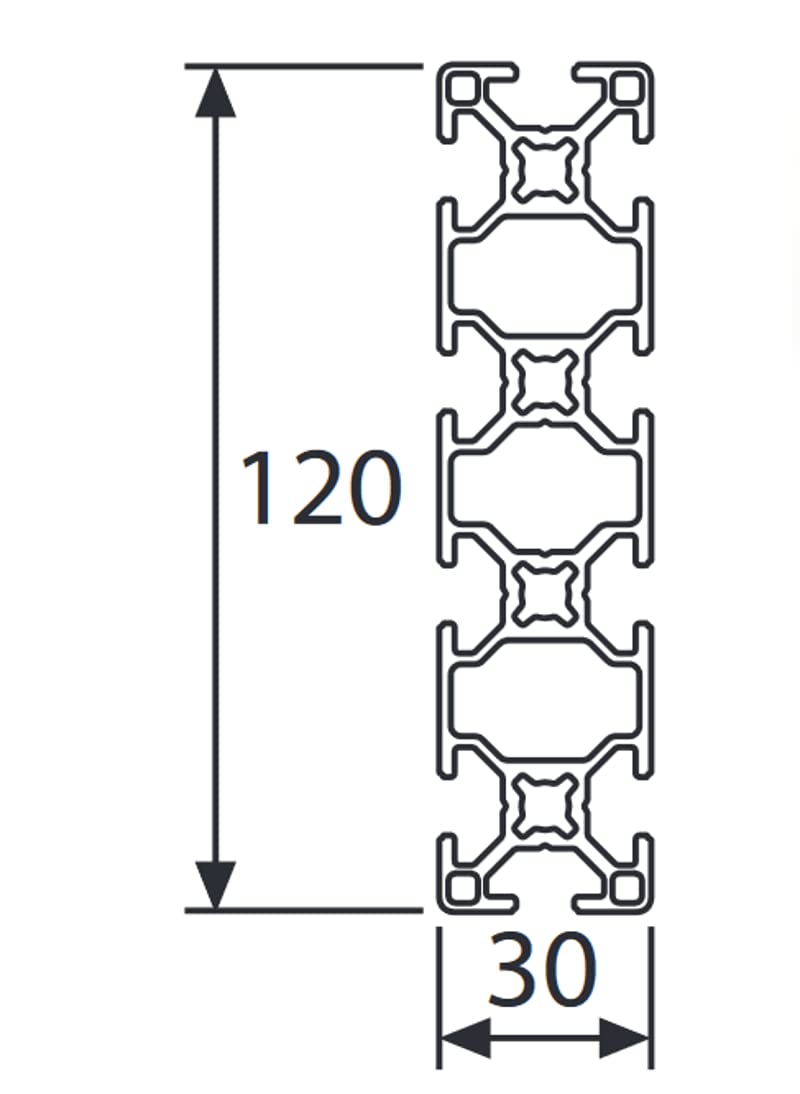 Aluminiumprofil 30x120L B-Typ Nut 8 (leicht), silber eloxiert. Aluminium Profil 30x120 Alu Profil 30