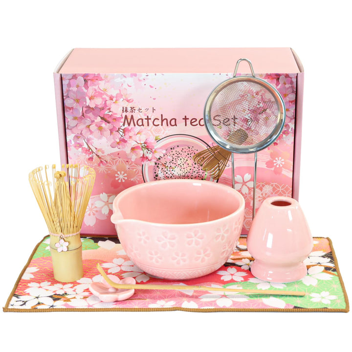Matcha Set Handgedrehtes Macha Tea Set mit Bambus Matcha Besen, Keramik Matcha Schale, Löffel und Ha