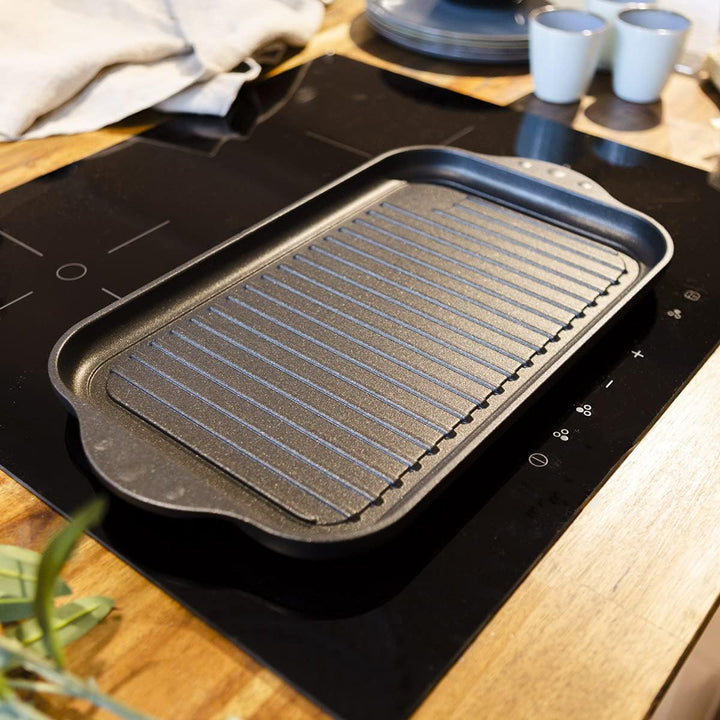 NOWA Grill- und Teppanyakiplatte, LxBxH 37,5x22x2 cm, backofenfest bis 300 °C, Antihaft beschichtet,