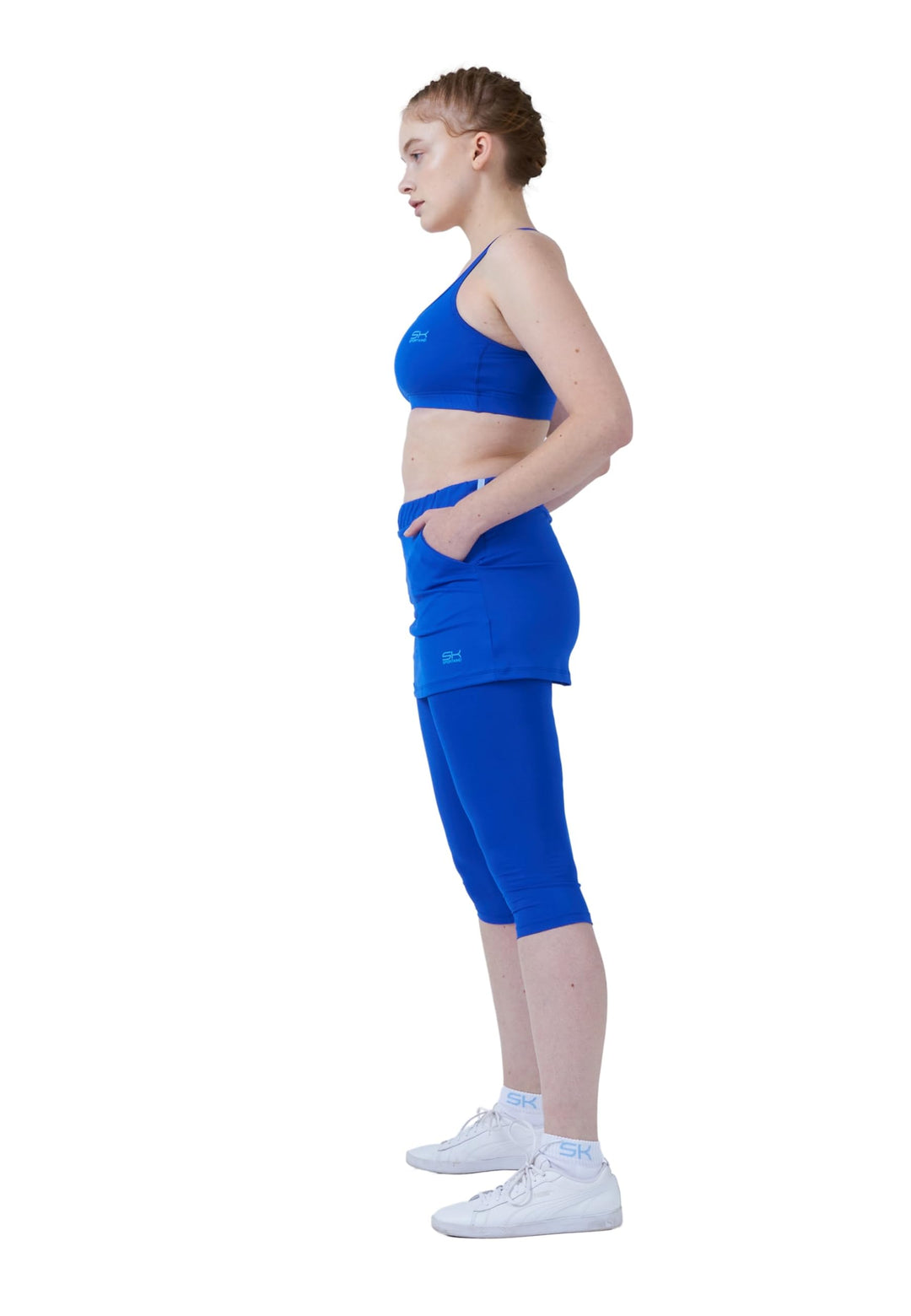 Sportkind Mädchen &amp; Damen 2-in-1 Tennisrock mit Taschen &amp; 3/4 Capri Leggings, Laufrock, Yogahose mit