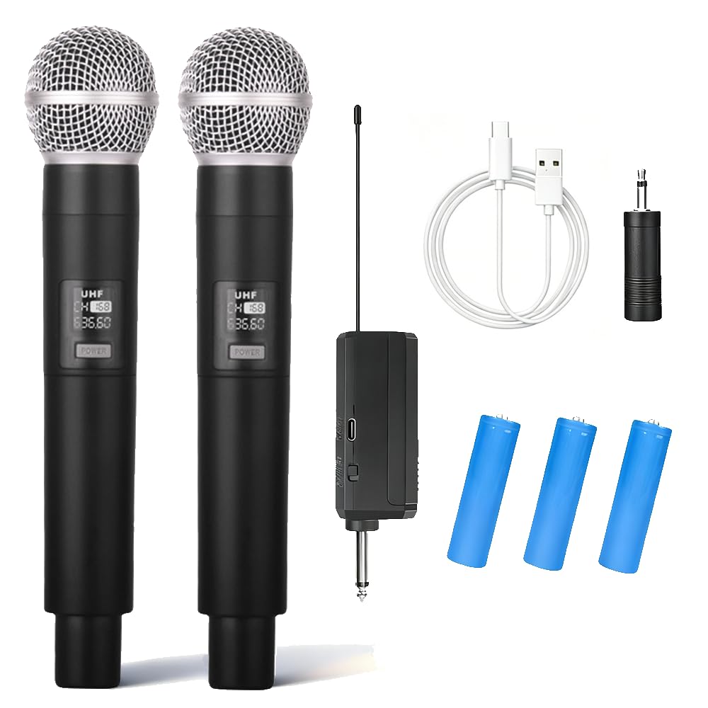 Kabelloses Mikrofonsystem für 2 Personen, 2,4 G Dual Handheld Cordless Metal Dynamic Mic System mit