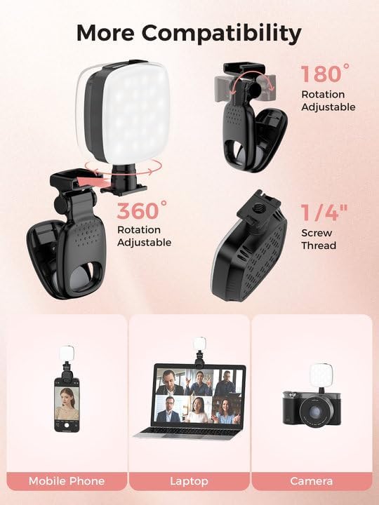 Smiling Shark Foto Licht Klein, Tragbar Selfie Licht mit Clip Wiederaufladbar CRI 90+ 9 Beleuchtungs