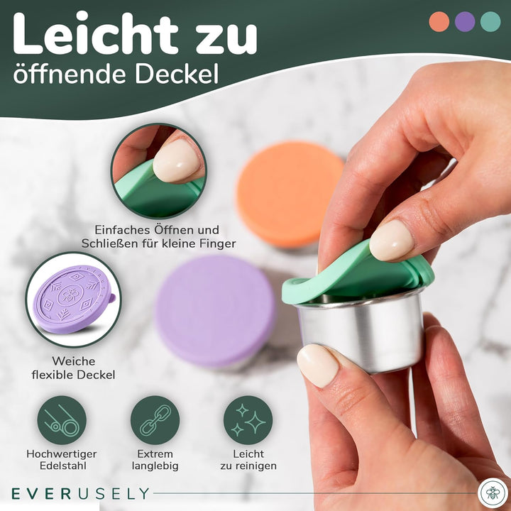 Everusely Mini-Salat-Dressing-Behälter für unterwegs, auslaufsicher, Edelstahl, kleine Gewürzbehälte