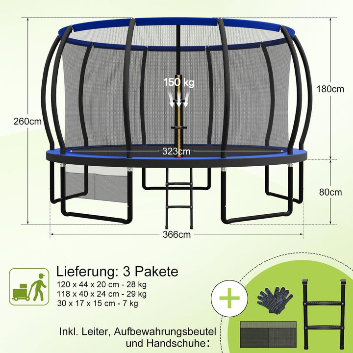 Devoko Trampolin Outdoor Ø 228/305/366/427/488 cm, GS-Zertifikat, Kindertrampolin Gartentrampolin mi