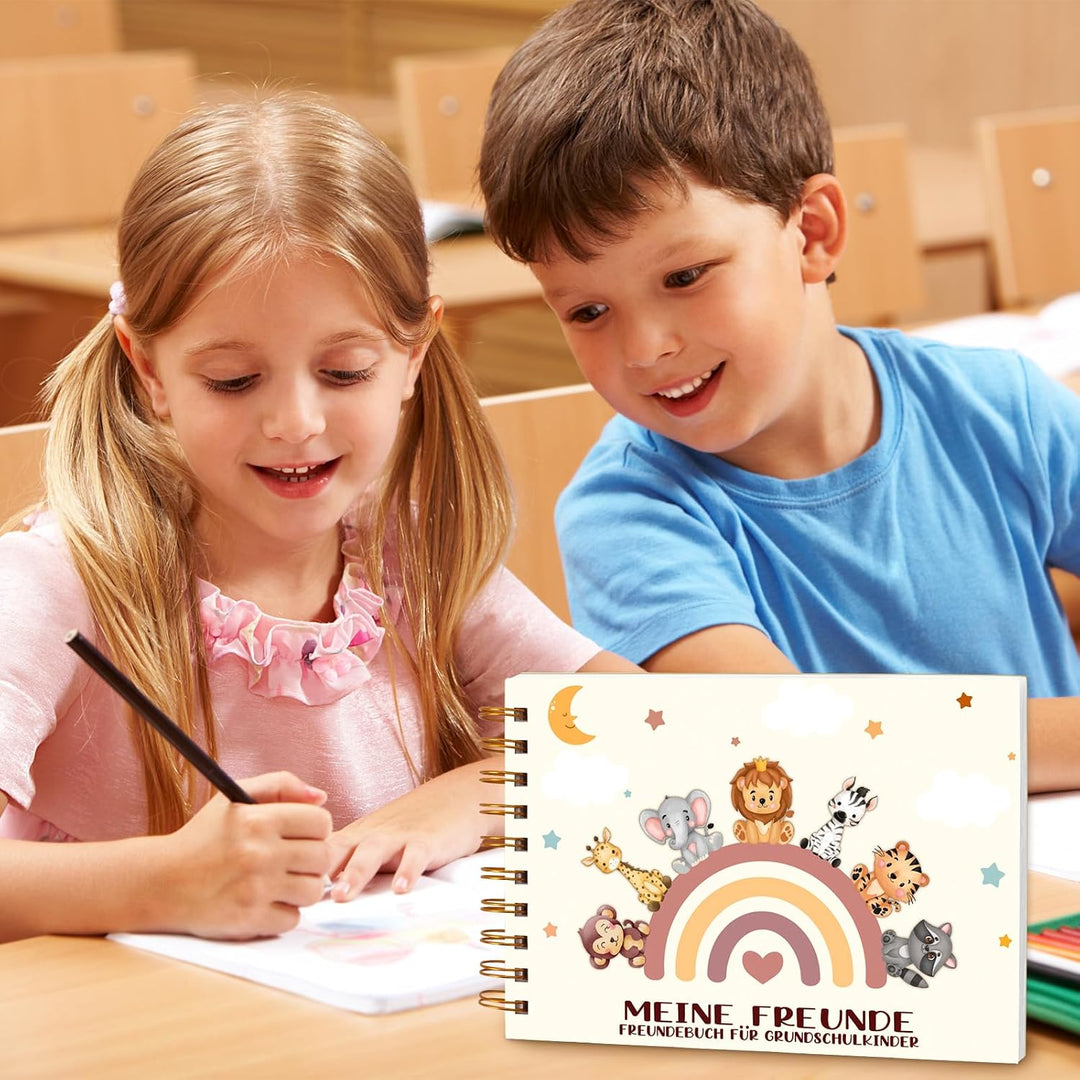 Tier Schulfreundebuch DIN A5 mit 60 illustrierte Seiten Freundebuch Schule für Mädchen Jungen, Meine