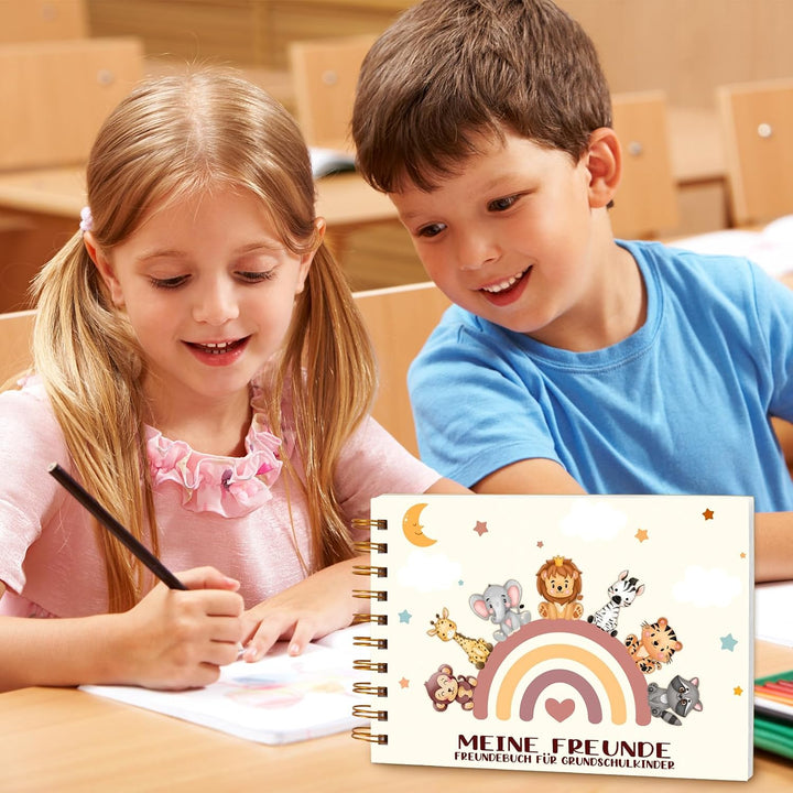 Tier Schulfreundebuch DIN A5 mit 60 illustrierte Seiten Freundebuch Schule für Mädchen Jungen, Meine