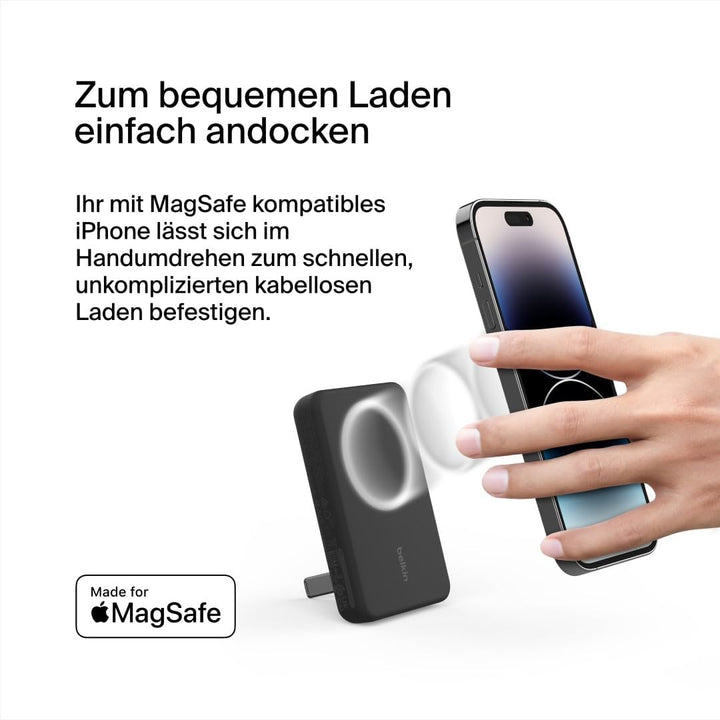 Belkin magnetische 5000-mAh-Powerbank, externer Handy-Akku, kompatibel mit MagSafe, mit Passthrough-