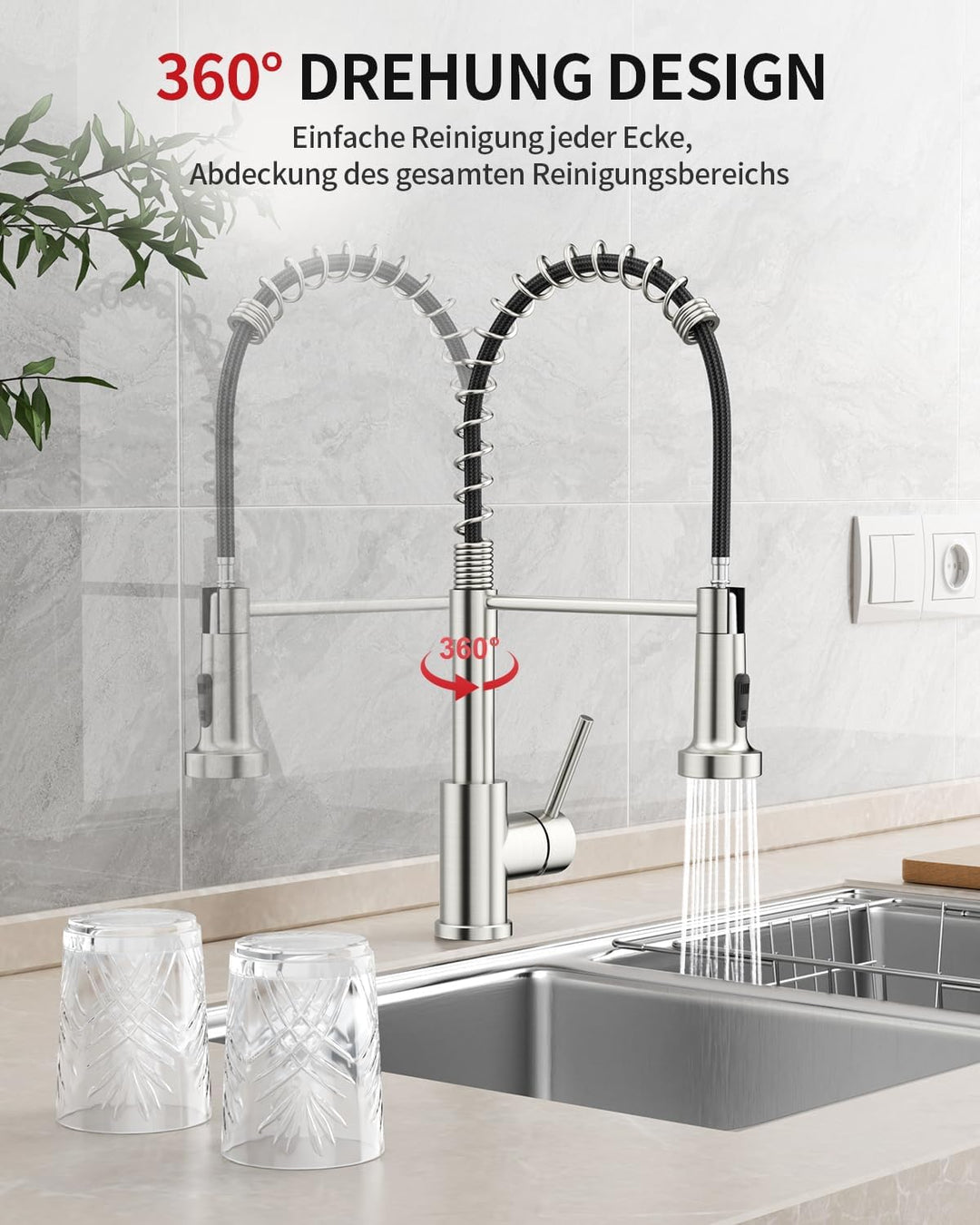 Rainsworth Wasserhahn Küche Edelstahl Herausziehbare - Zwei Wasserstrahlarten Hochdruck Küchenarmatu