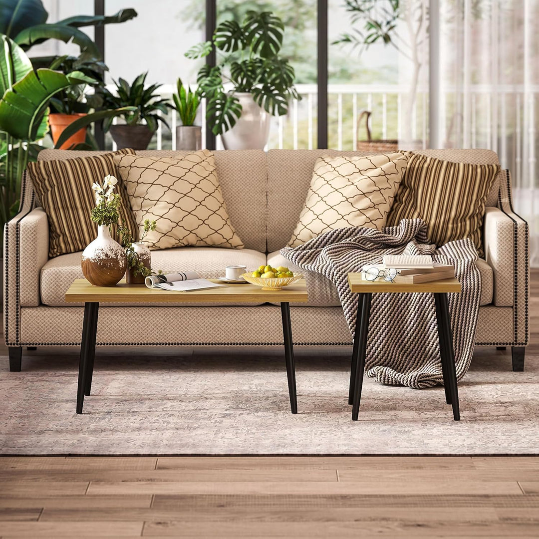 HOMCOM Couchtisch 2er Set Beistelltisch mit Stahlrahmen, Wohnzimmertisch Kaffeetisch für Wohnzimmer