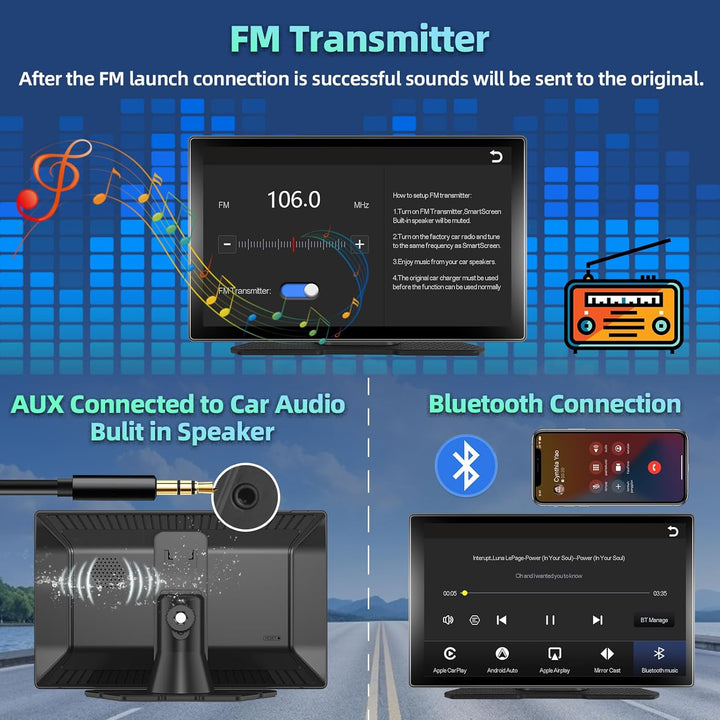 Podofo Wireless CarPlay Android Auto Tragbares Autoradio 9 Zoll IPS Touchscreen Autoradio Kabelloses