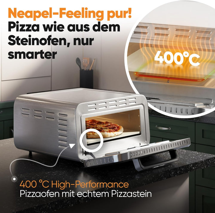 ProfiCook® Pizzaofen elektrisch | 400°C | echter Pizzastein | inkl. Pizzaheber | variable Zeit und T