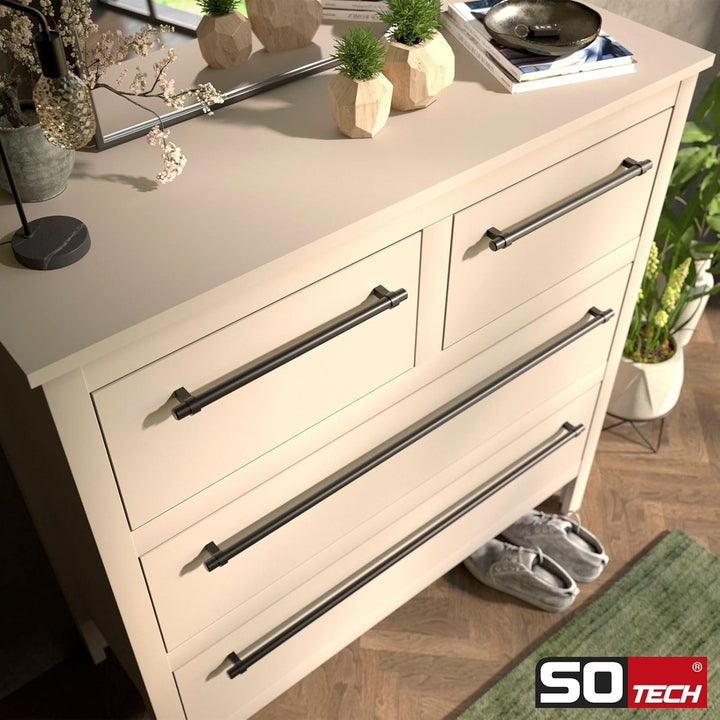 SOTECH 10er Set Möbelgriffe G20 Stahl schwarz matt lackiertStangengriffe Ø 14 mm Bohrlochabstand (BA