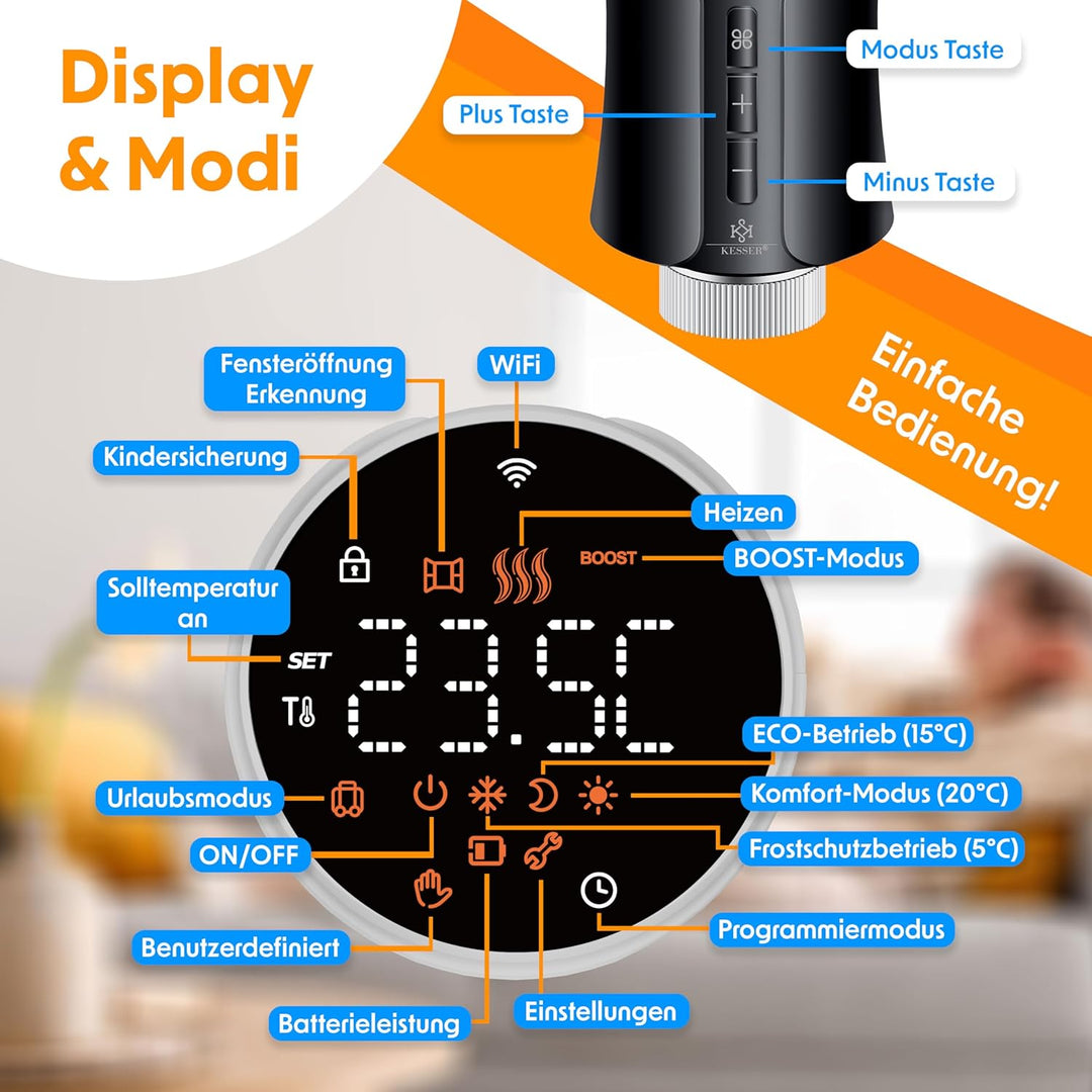 KESSER® Heizkörperthermostat 2er Set WiFi Heizungsregler | Heizungsthermostat WLAN mit Smart Home Ap