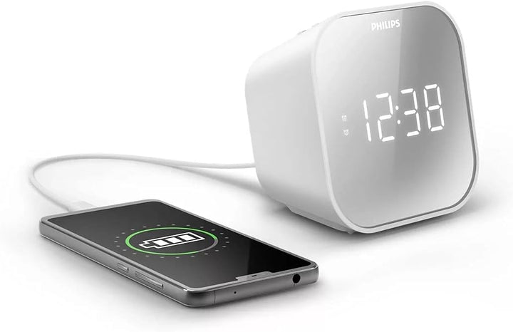 Philips Wecker mit Radio, Radio mit verspiegeltem Display, Digitalradio mit Doppelalarm, Sleep Timer