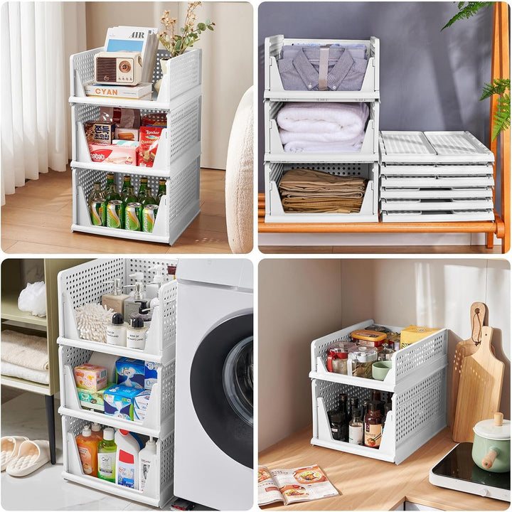 Kleiderschrank-Organizer, 4 grosse stapelbare Körbe, 43 x 33,5 x 25 cm, Kunststoff-Aufbewahrungsbehä