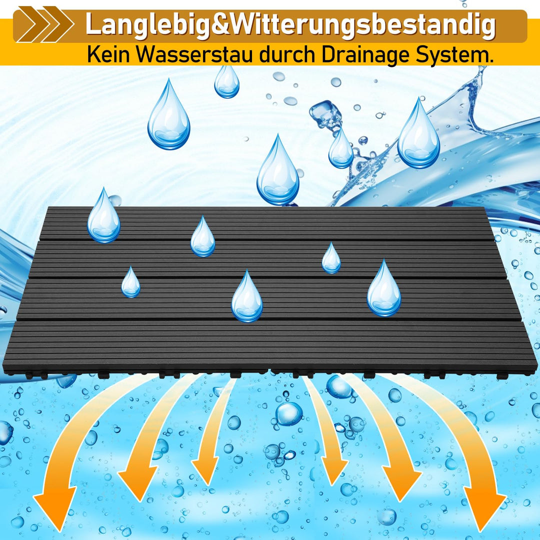 Gimisgu Terrassenfliesen WPC Fliesen, 30x60 cm Holzoptik Klickfliesen Balkonfliesen Klicksystem Terr