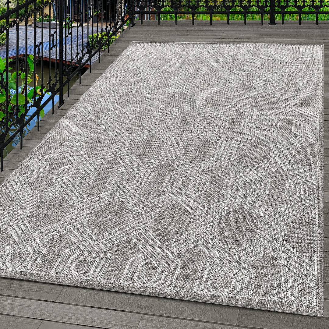 Carpetsale24 In- &amp; Outdoor Teppich 160x230cm, Wetterfest &amp; Robust, Flachgewebe mit Modernem Geometri