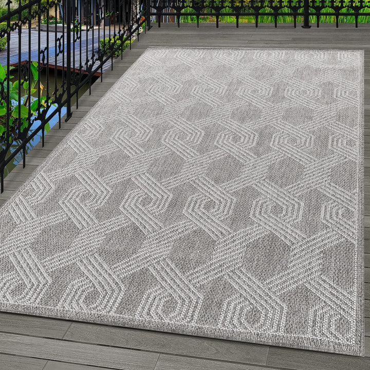 Carpetsale24 In- &amp; Outdoor Teppich 160x230cm, Wetterfest &amp; Robust, Flachgewebe mit Modernem Geometri
