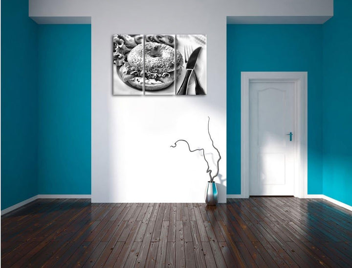 Pixxprint Frischer Lachs Beagle als Leinwandbild/Grösse: 3 Teilig (120x80) cm/Wandbild/Kunstdruck/fe