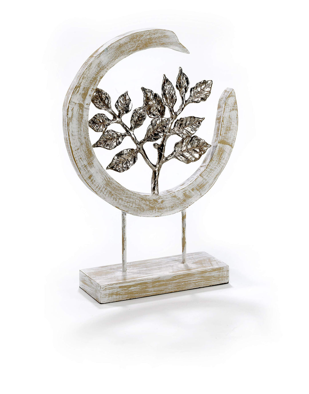 Moritz Skulptur Silver Leafs - Moderne Dekoration aus Mango-Holz und silbernen Aluminium Blättern -