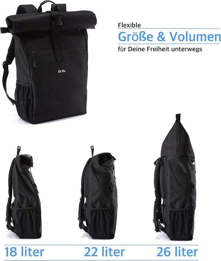 Ela Mo® Rolltop Rucksack Damen - Rollrucksack Anti Diebstahl für Sport & Reisen - Laptoprucksack für