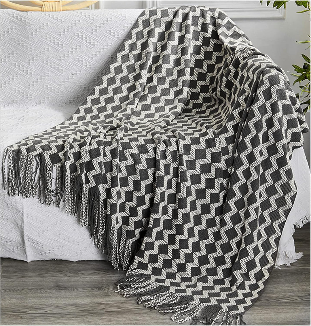 LumiSyne Gestrickte Decke Mit Quaste Zweifarbig Diamantn Streifen Muster Leicht Weich Wohndecke Sofa