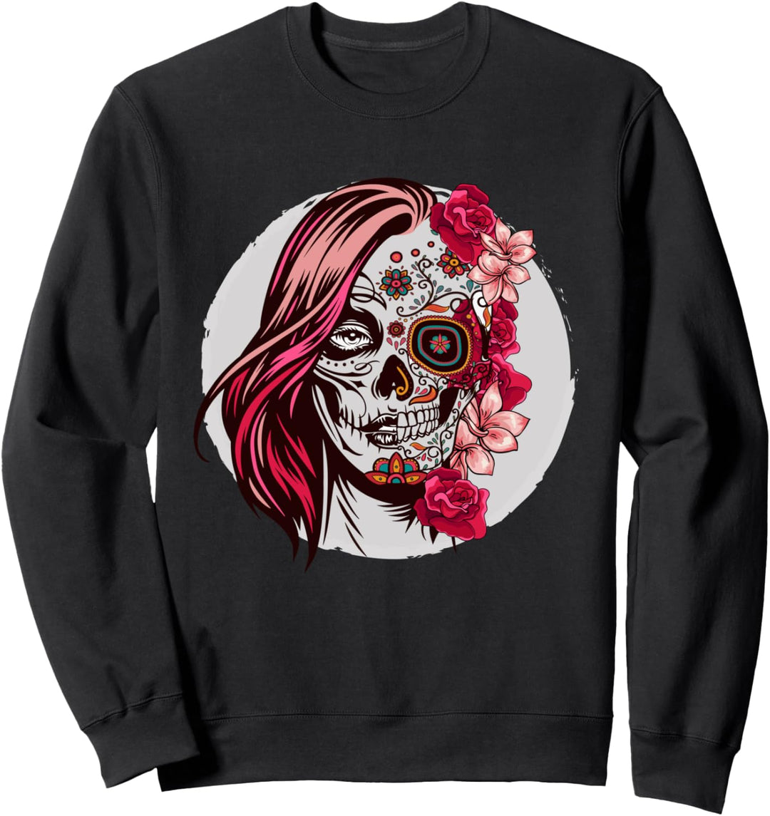 Tag der Toten I Sugar Skull I Damen Blumen Totenkopf Sweatshirt