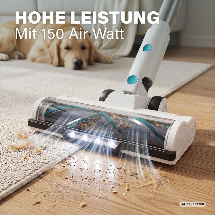 Princess Akku staubsauger, 150 AirWatt, Bis zu 50 Minuten Laufzeit, 339520 Weiss Blau, Weiss Blau