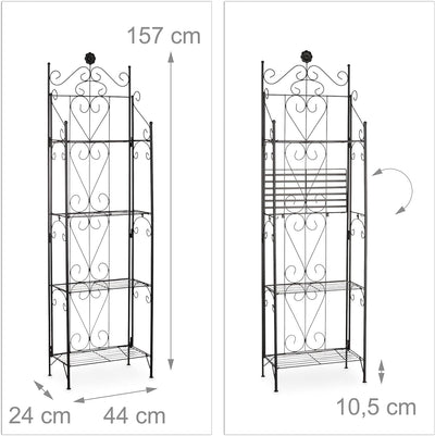 Relaxdays Blumenregal Metall 4 Ablagen, klappbar, witterungsfest, als Pflanzenregal, HxBxT: 157 x 44