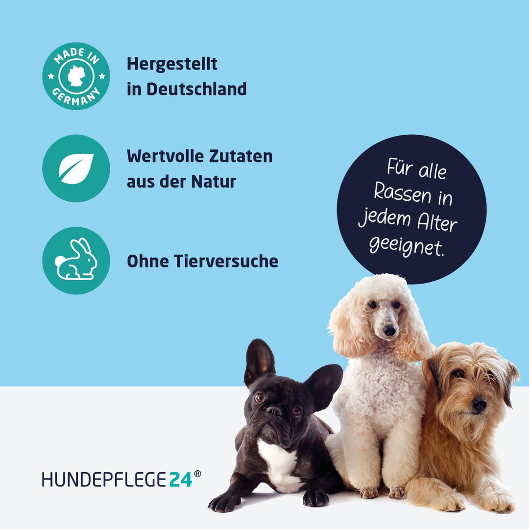 Natürliches Hundeshampoo gegen Juckreiz 3in1 - Mit Fellglanzformel und integriertem Conditioner - Un