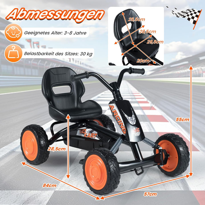 COSTWAY Kinder Gokart mit Pedal, Go Kart mit verstellbarem Sitz, Vor- & Rückwärtsgang, Tretauto bis