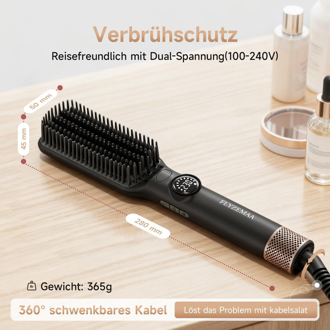 2-in-1-Glättbürste, mit eloxierten Aluminium-Zähnen und Verbrühschutz - Heizt gleichmässig für schön