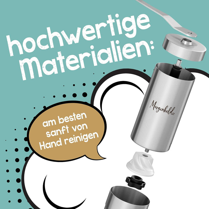 Morgenheld Kaffeemühle Edelstahl manuell stufenloses Keramikmahlwerk mechanische Hand Kaffee Mühle K