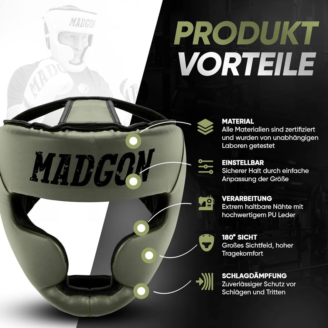 MADGON Premium Kopfschutz, Boxhelm mit Perfekter Sicht und maximalem Schutz, Gesichtsschutz für Kamp