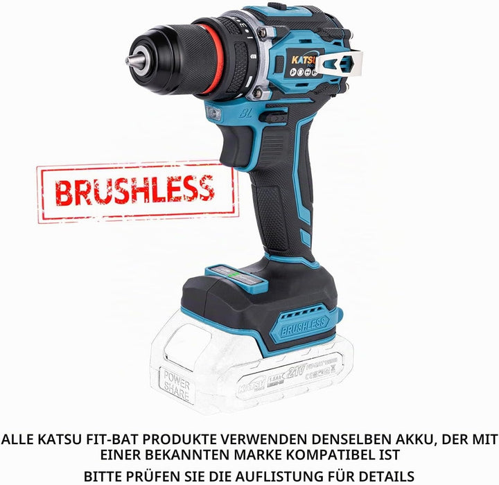 KATSU FIT-BAT 21 V bürstenloser Akku-Bohrschrauber, 10 mm, Schnellspannbohrfutter, kompakt, 2-Gang-G