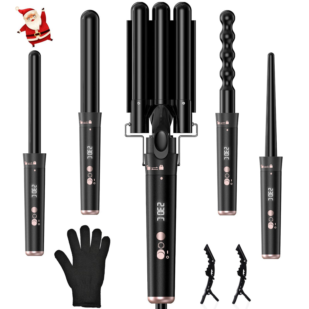 5 in 1 Lockenstab Set mit 5 Aufsätzen, Welleneisen für grosse, mittlere & kleine Locken, Einstellbar